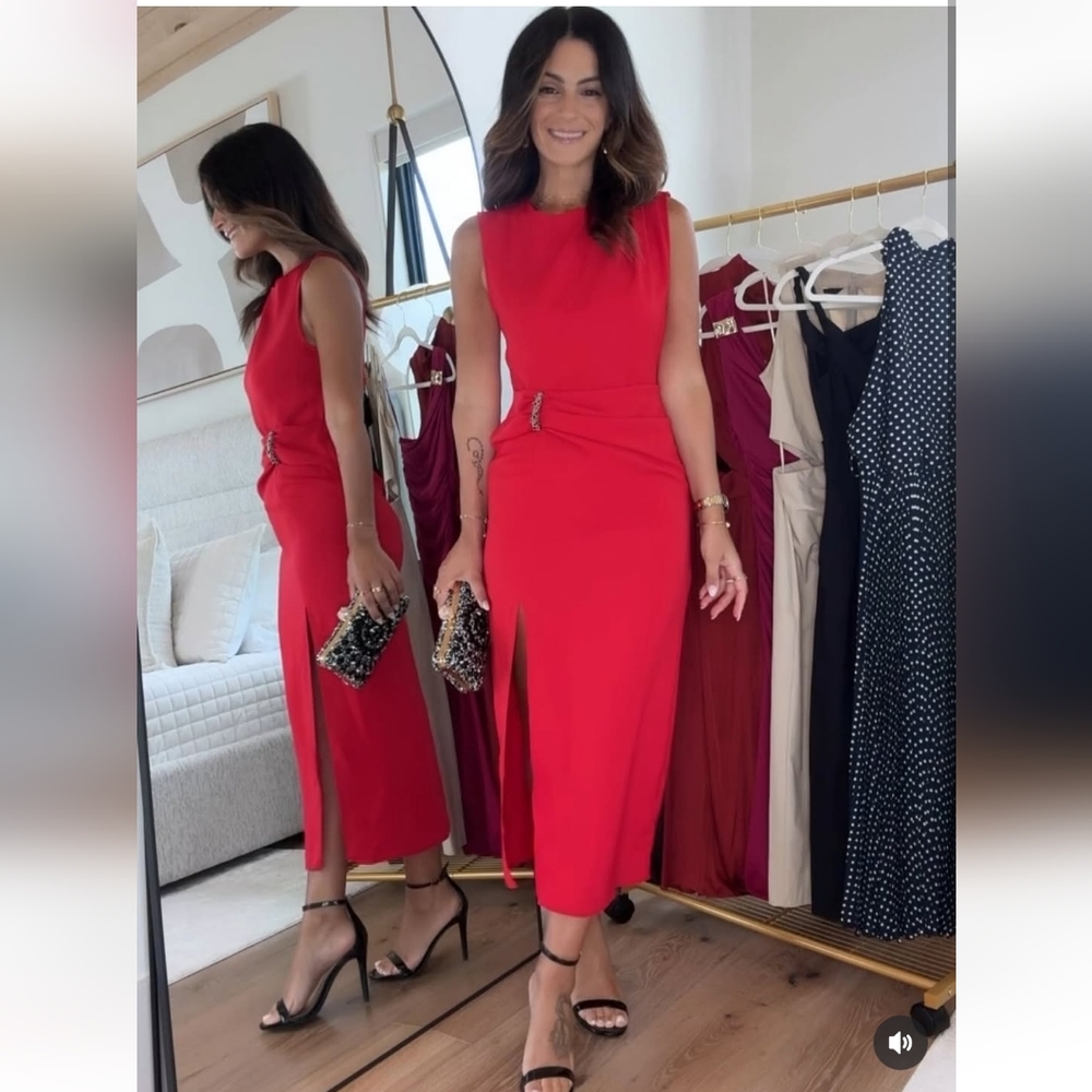 MIDI RED DRESS WITH HARDWARE SIZE M - Picture 2 of 10